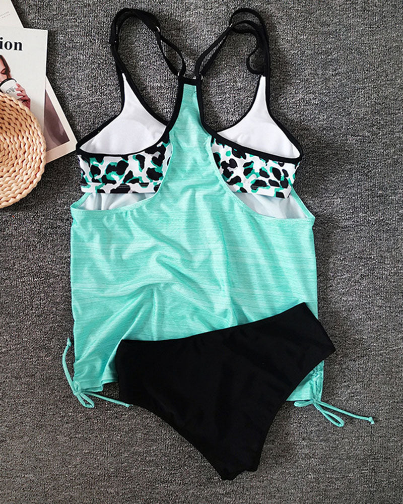 Augustus - Tankini Liso con Estampado de Leopardo