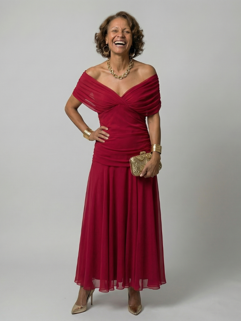 Calen | Vestidos Midi Fluidos Hombro Descubierto