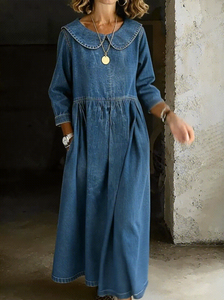 Clara™ | Vestido vaquero cuello Peter Pan