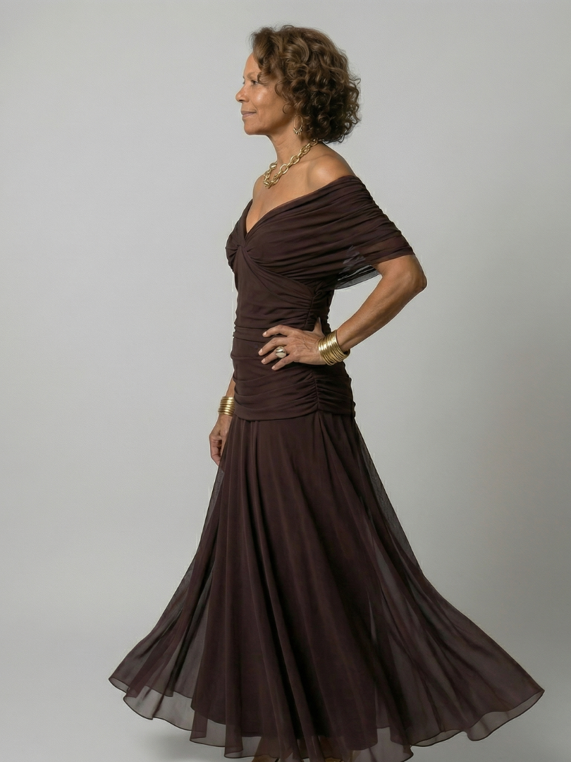 Calen | Vestidos Midi Fluidos Hombro Descubierto