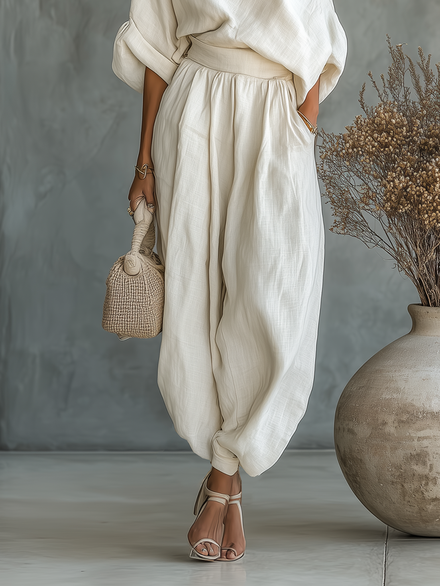 Conjunto de Lino Off-Shoulder con Pantalón