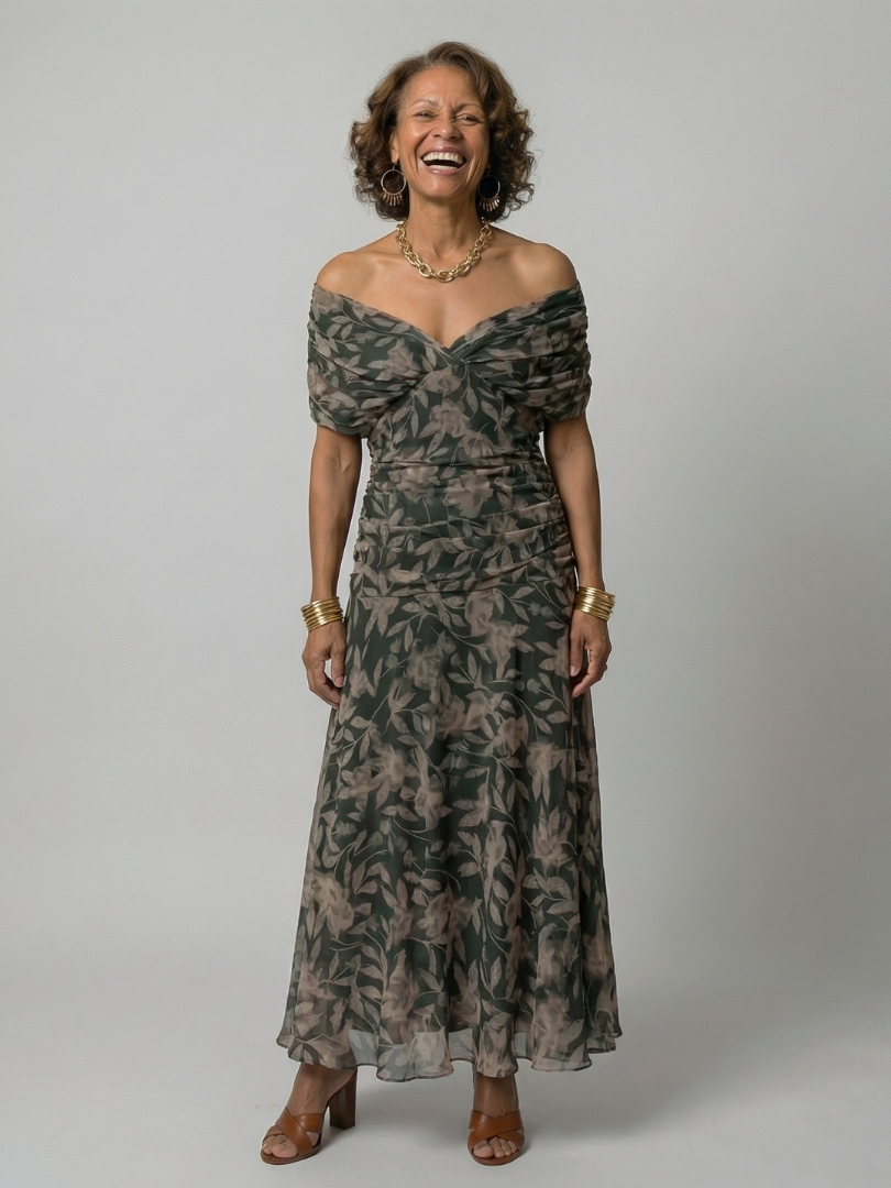 Calen | Vestidos Midi Fluidos Hombro Descubierto