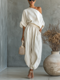 Conjunto de Lino Off-Shoulder con Pantalón