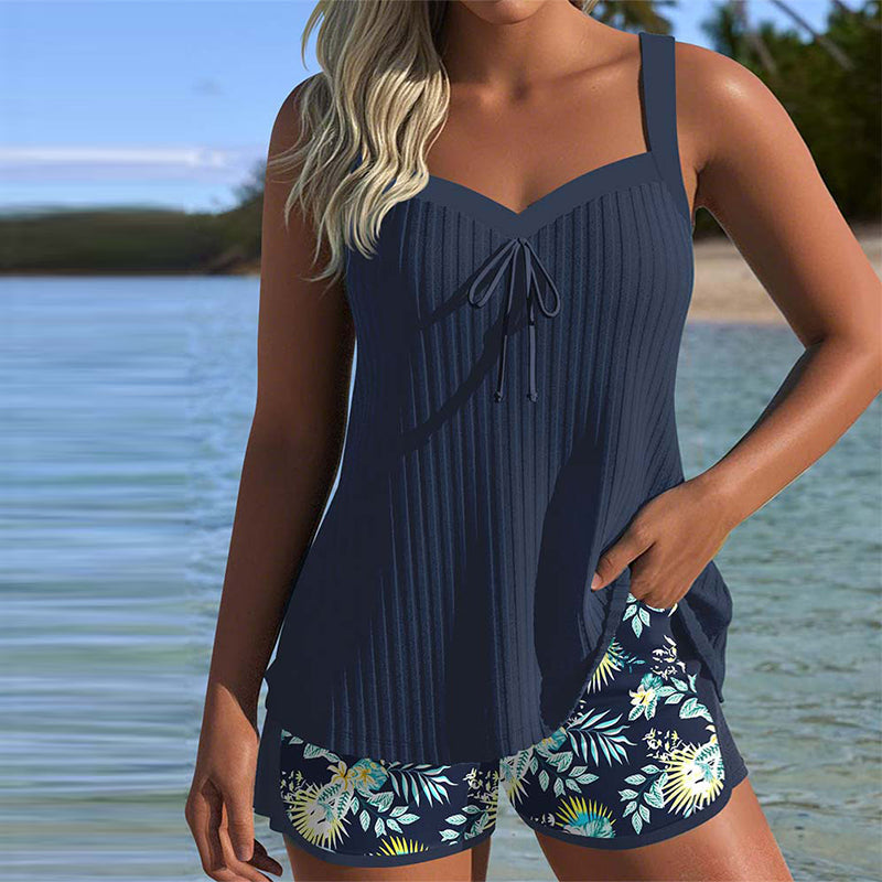 Laluna® | Tankini a Rayas con Short de Playa de Dos Piezas