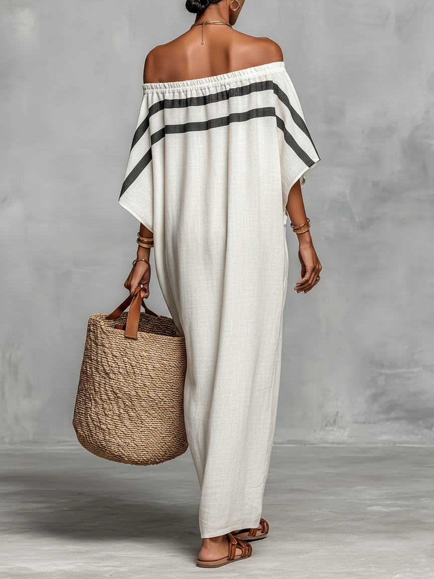 Vestido Maxi de Lino Minimalista Hombros Descubiertos