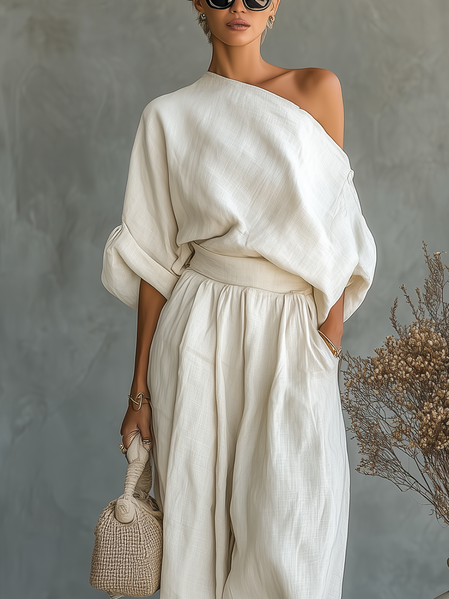 Conjunto de Lino Off-Shoulder con Pantalón