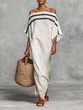 Vestido Maxi de Lino Minimalista Hombros Descubiertos