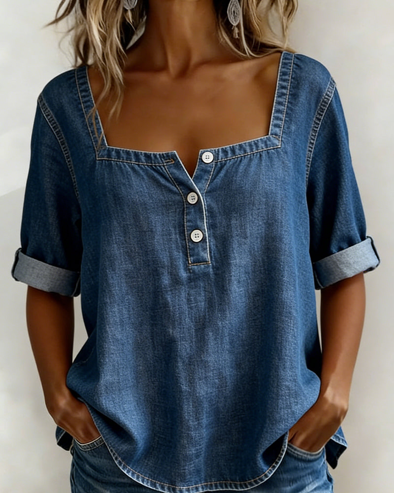 Avélia™ | Camisa vaquera con cuello cuadrado