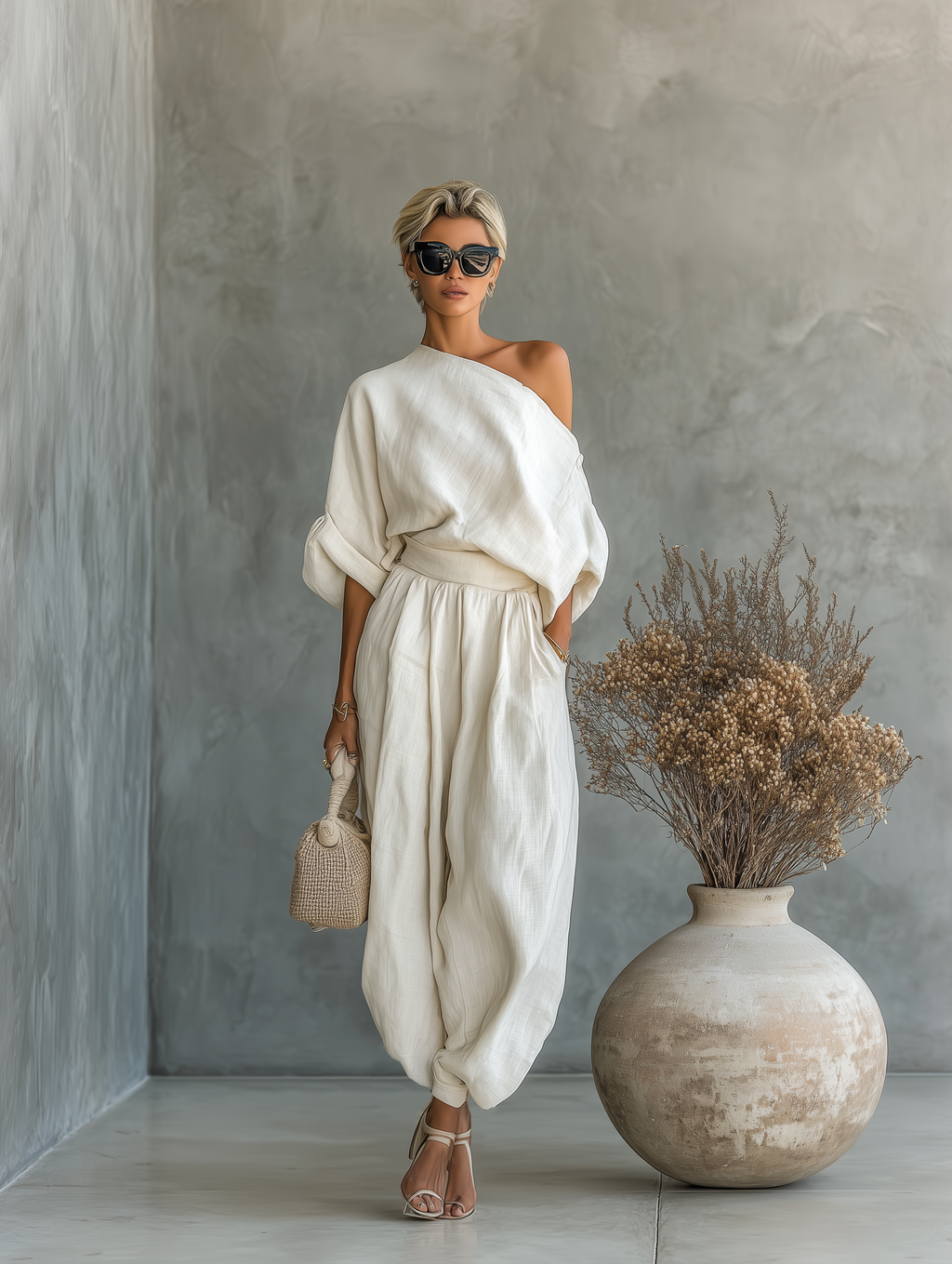 Conjunto de Lino Off-Shoulder con Pantalón