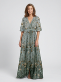 Evadne | Vestido Maxi Floral Cuello V Manga Corta