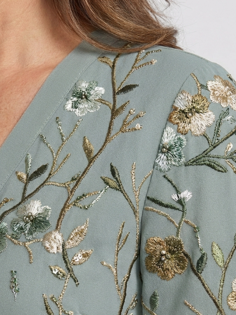 Evadne | Vestido Maxi Floral Cuello V Manga Corta