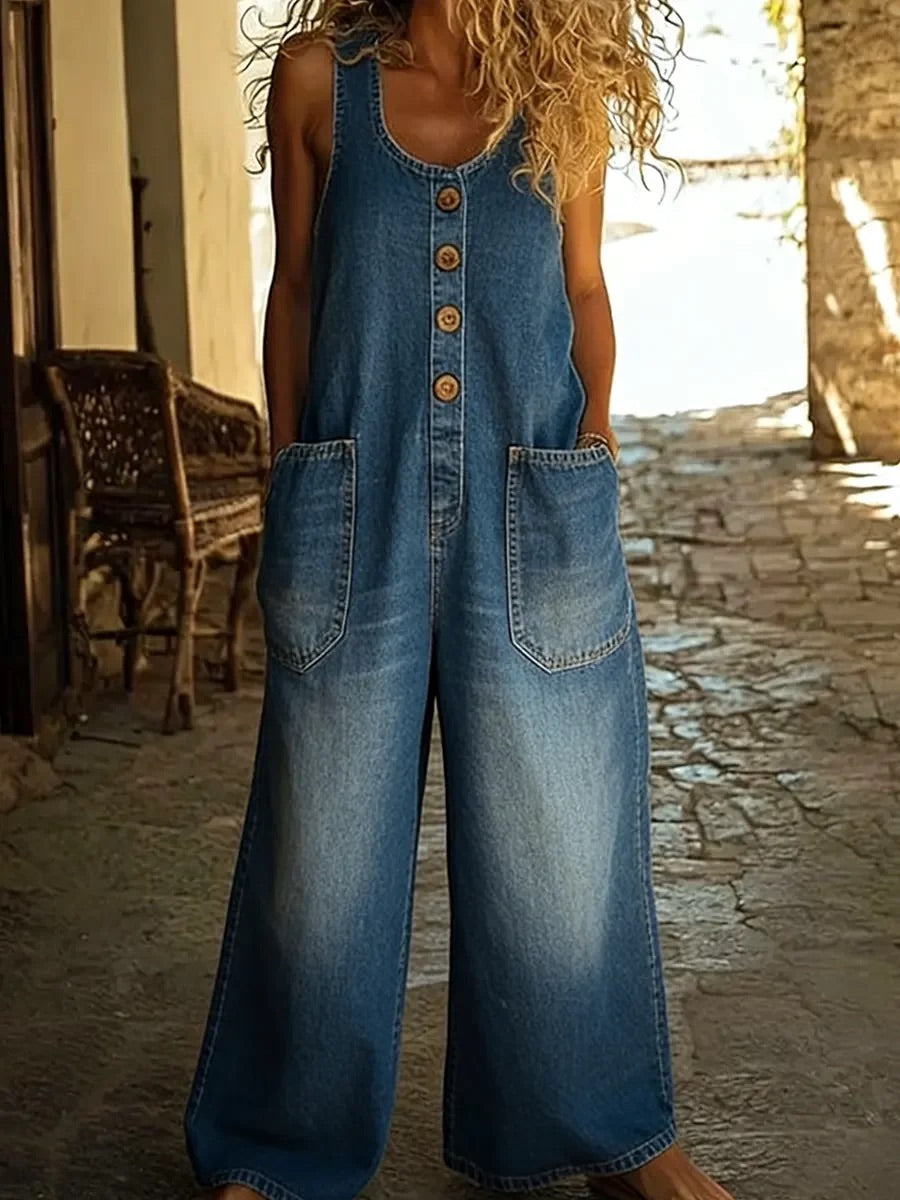 Ruth™ | Peto vaquero de algodón lavado vintage